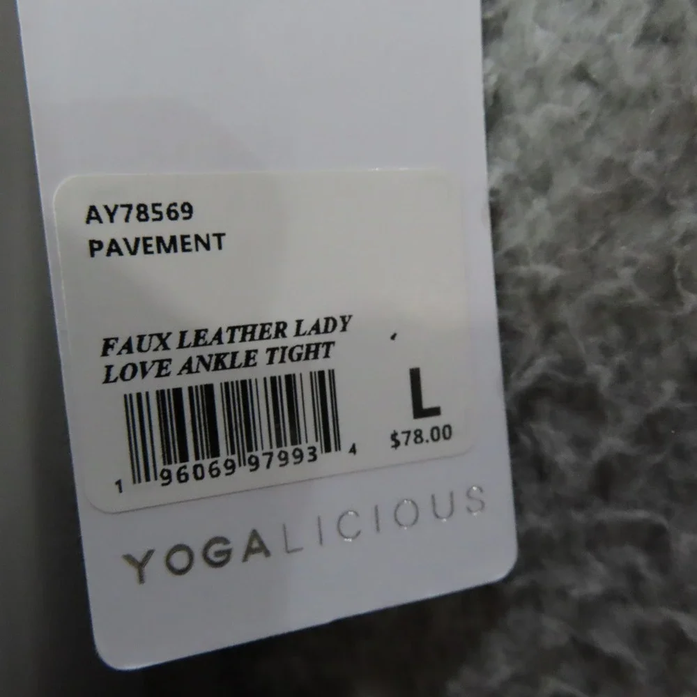 Yogalicious Lady Love Faux Leather Ankle Tight Leggings Pavement‎ Grey Large NEW
